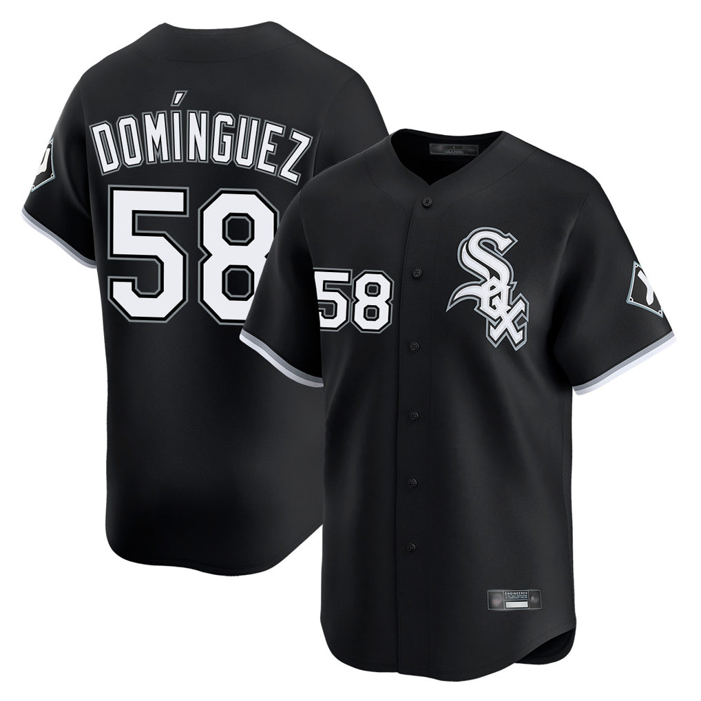 Pouc C.White Sox #58 Seranthony Dom¡§anguez Player Black Limited Home Stitched Jerseys