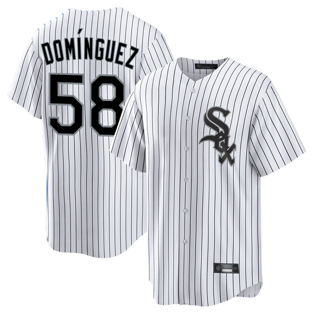 Pouc C.White Sox #58 Seranthony Dom¡§anguez Player White Stripe Home Game Stitched Jerseys