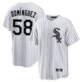 Pouc C.White Sox #58 Seranthony Dom¡§anguez Player White Stripe Home Game Stitched Jerseys