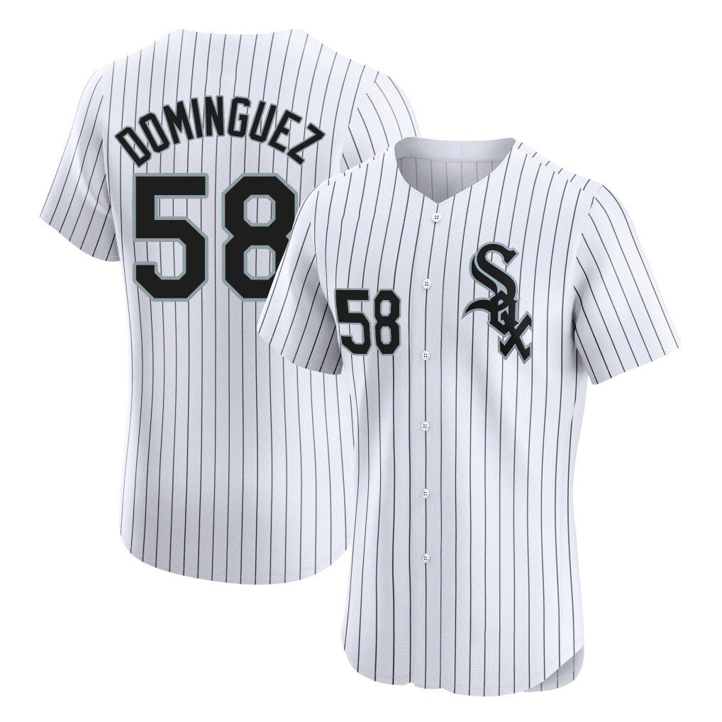 Pouc C.White Sox #58 Seranthony Dom¡§anguez Player White Stripe Limited Elite Home Stitched Jerseys