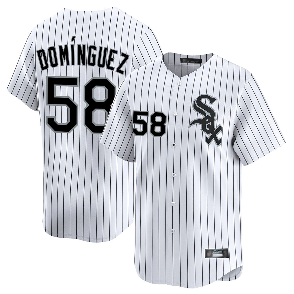 Pouc C.White Sox #58 Seranthony Dom¡§anguez Player White Stripe Limited Home Stitched Jerseys
