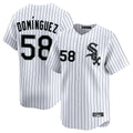 Pouc C.White Sox #58 Seranthony Dom¡§anguez Player White Stripe Limited Home Stitched Jerseys