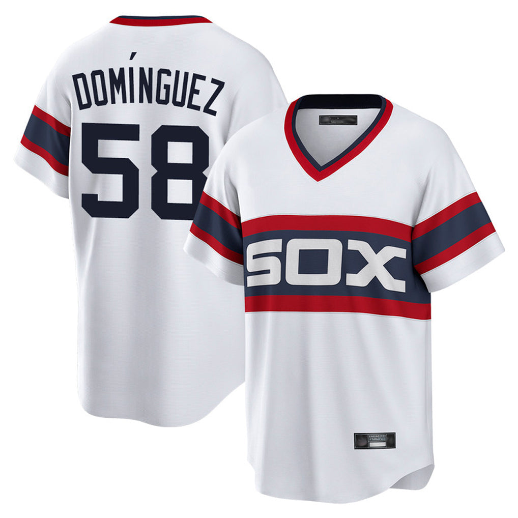 Pouc C.White Sox #58 Seranthony Dom¡§anguez Player White T-shirt Home Game Stitched Jerseys