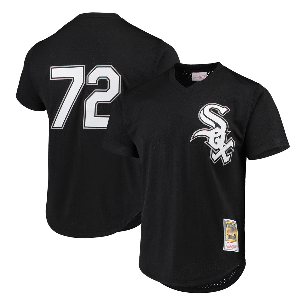 Pouc C.White Sox #72 Carlton Fisk Player Black Mitchell & Ness Cooperstown Collection Mesh Game Stitched Jerseys
