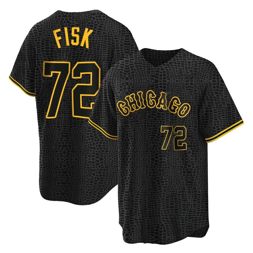 Pouc C.White Sox #72 Carlton Fisk Player Black Snake Skin City Home Game Stitched Jerseys