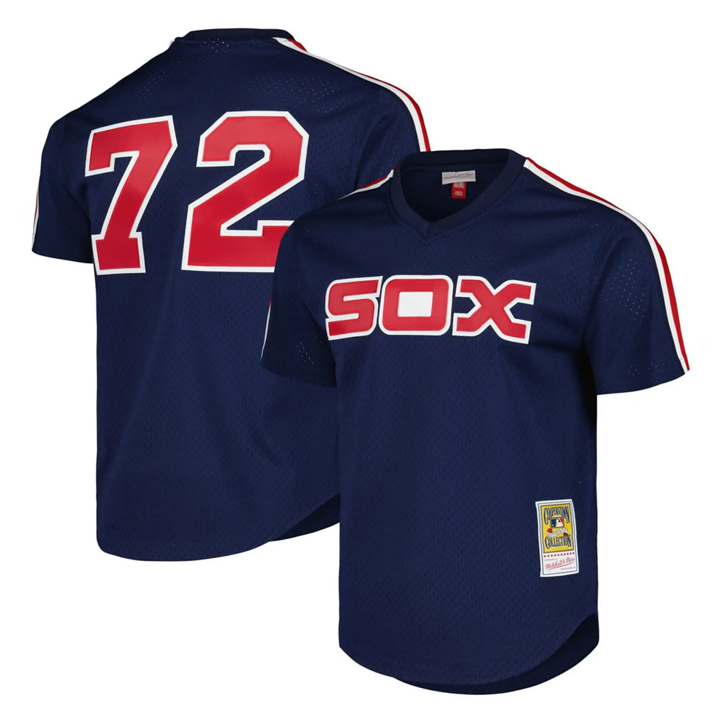 Pouc C.White Sox #72 Carlton Fisk Player Navy Mitchell & Ness Cooperstown Collection Mesh Game Stitched Jerseys