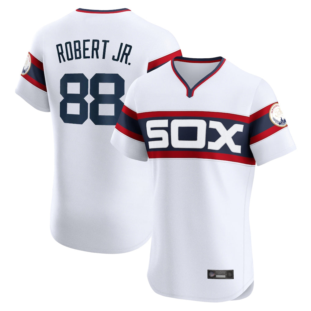 Pouc C.White Sox #88 Luis Robert Jr Player White T-shirt Limited Elite Home Stitched Jerseys