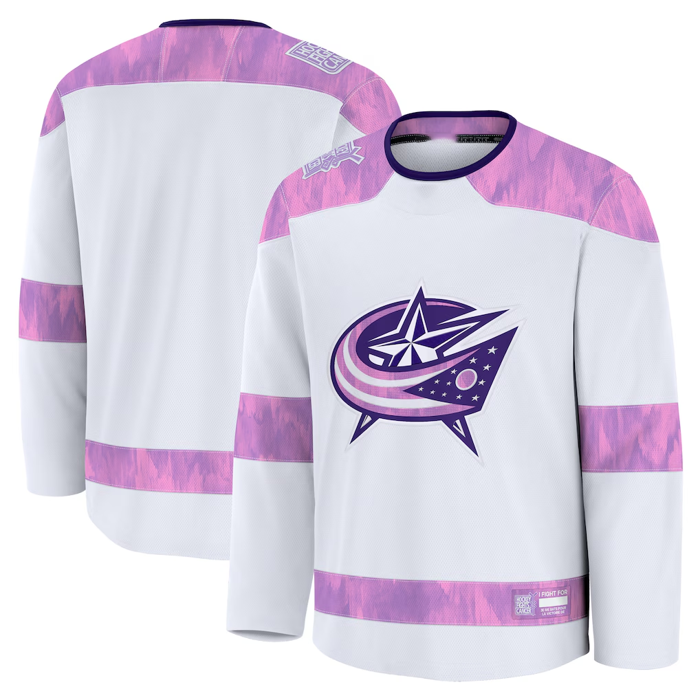 Pouc CB.Jackets White 2024 Hockey Fights Cancer Practice Jersey