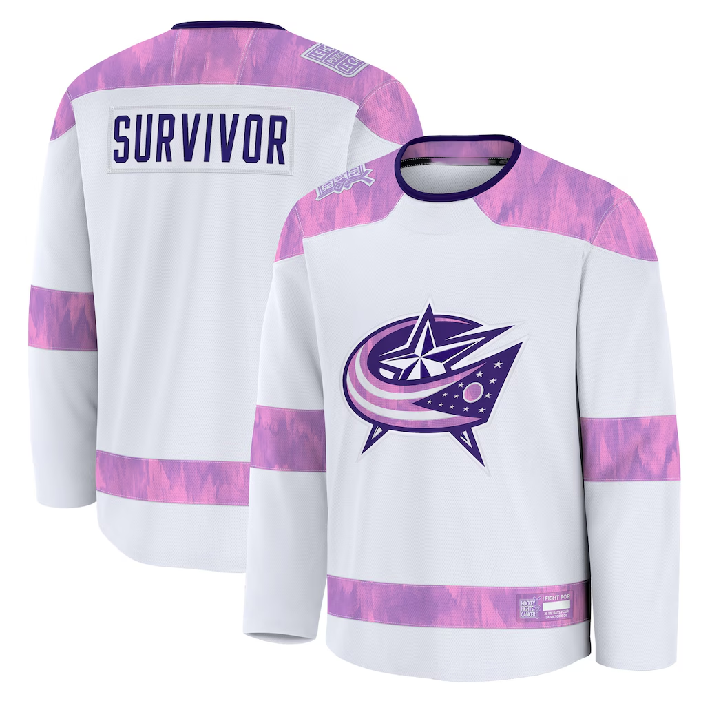 Pouc CB.Jackets White Hockey Fights Cancer Survivor Practice Jersey