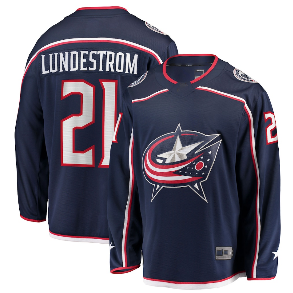 Pouc CB.Jackets #21 Isac Lundestrom Navy Home Breakaway Jersey