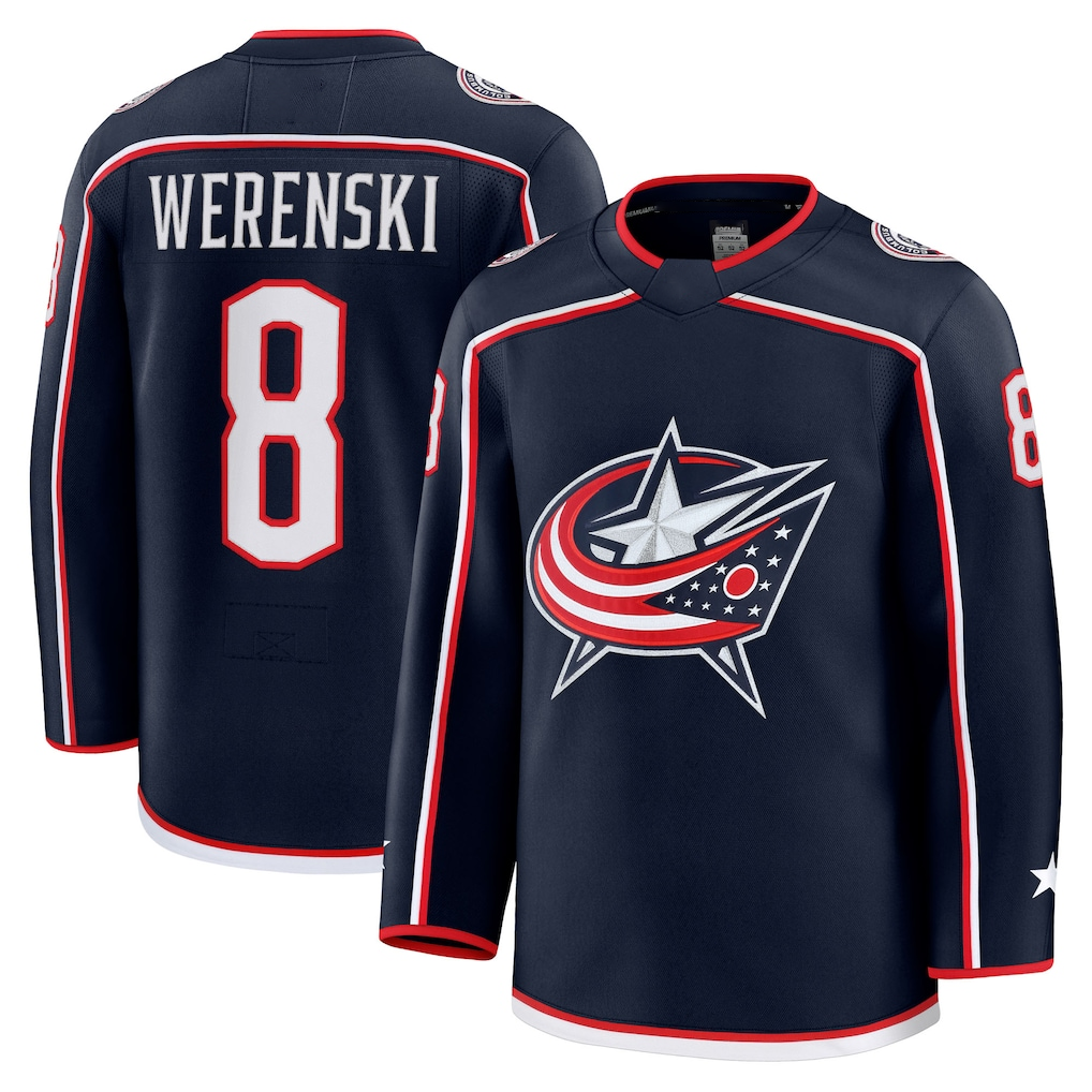 Pouc CB.Jackets #8 Zach Werenski Navy Home Premium Jersey