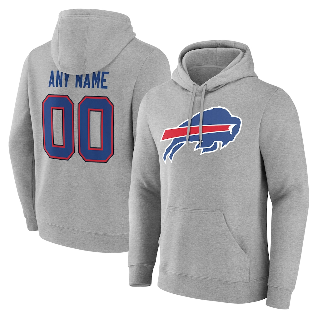 Pouc Custom B.Bills Gray Team Authentic Personalized Name & Number Hoodie Stitched Jerseys