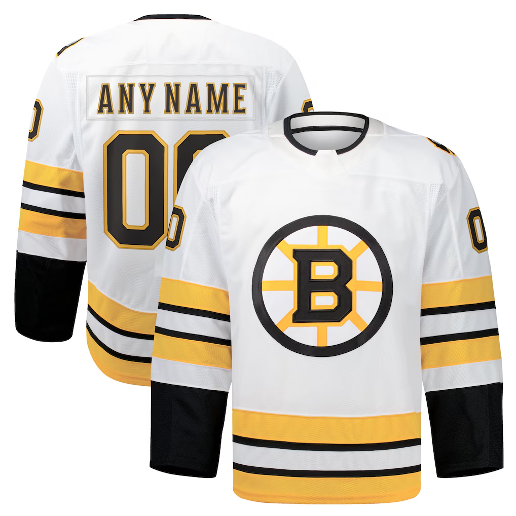 Pouc Custom B.Bruins White Away Authentic Pro Stitched Jerseys