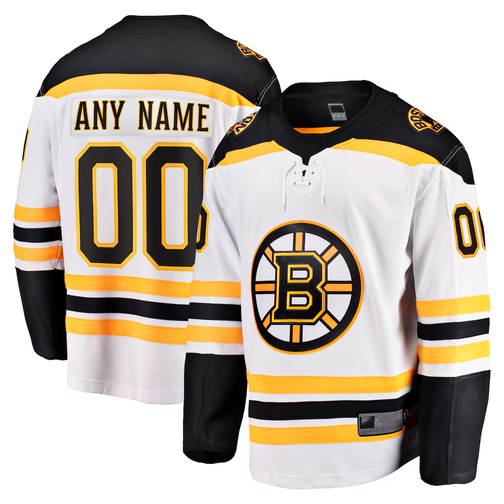 Pouc Custom B.Bruins White Away Breakaway Stitched Jerseys