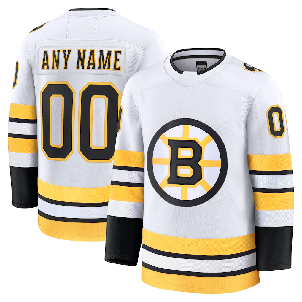 Pouc Custom B.Bruins White Away Premium Stitched Jerseys