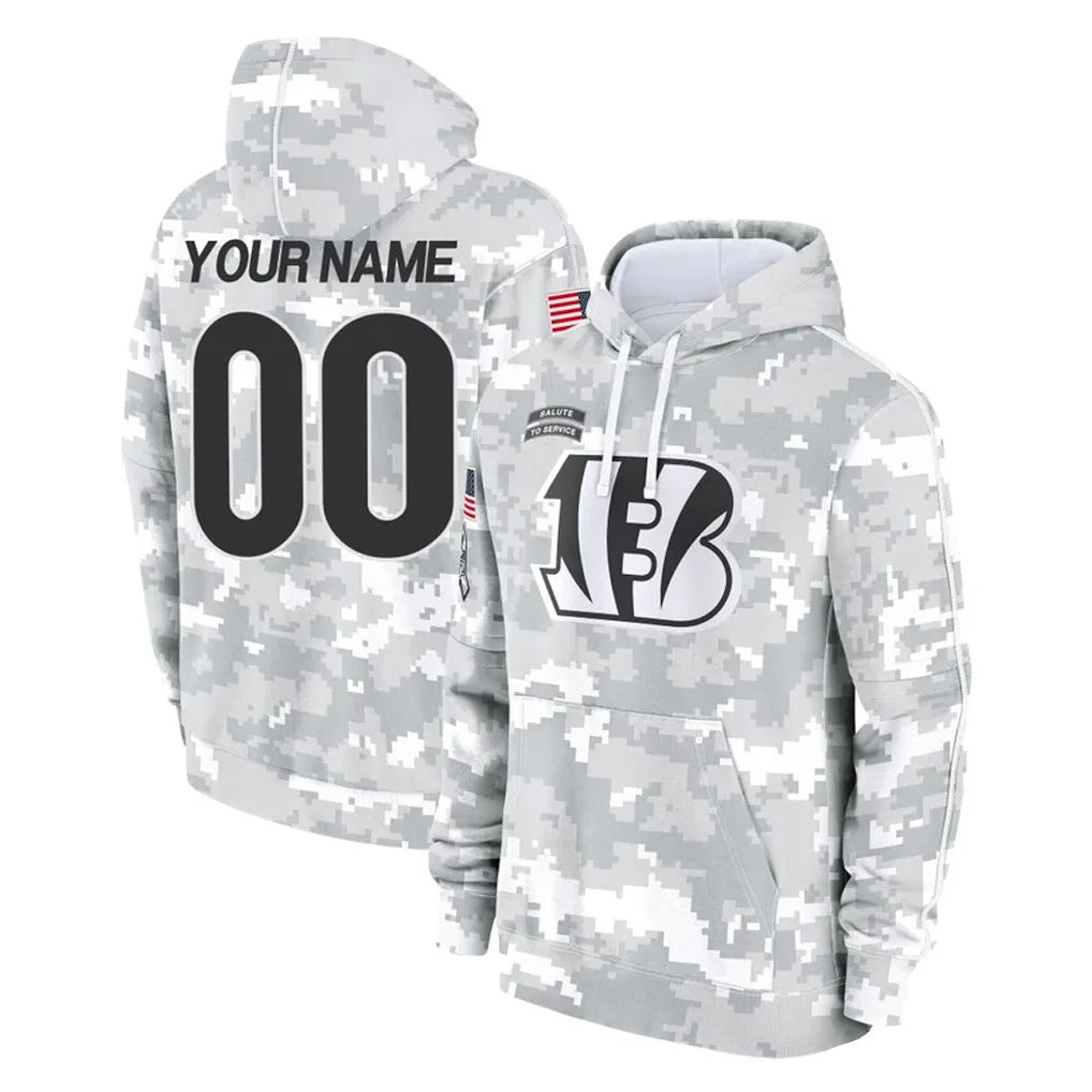 Pouc Custom C.Bengals Arctic Camo Salute to Service Pullover Hoodie Limited Any Name & Numbers Stitched Jerseys