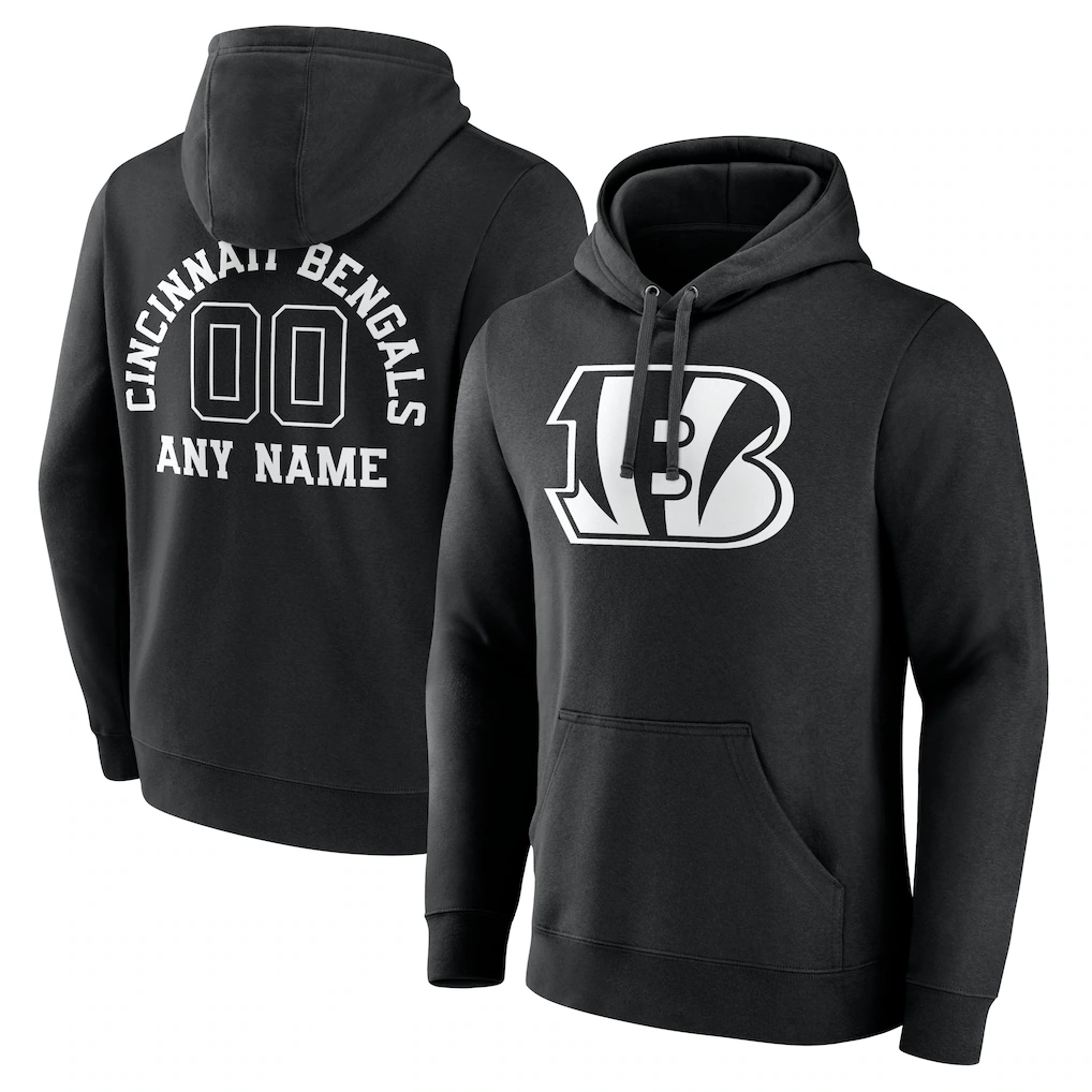 Pouc Custom C.Bengals Black Personalized Name & Number Pullover Hoodie Stitched Jerseys