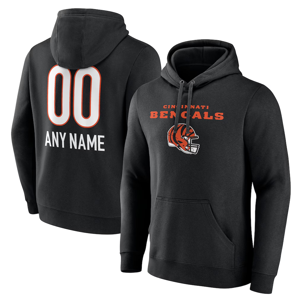 Pouc Custom C.Bengals Black Personalized Name & Number Team Wordmark Pullover Hoodie Stitched Jerseys