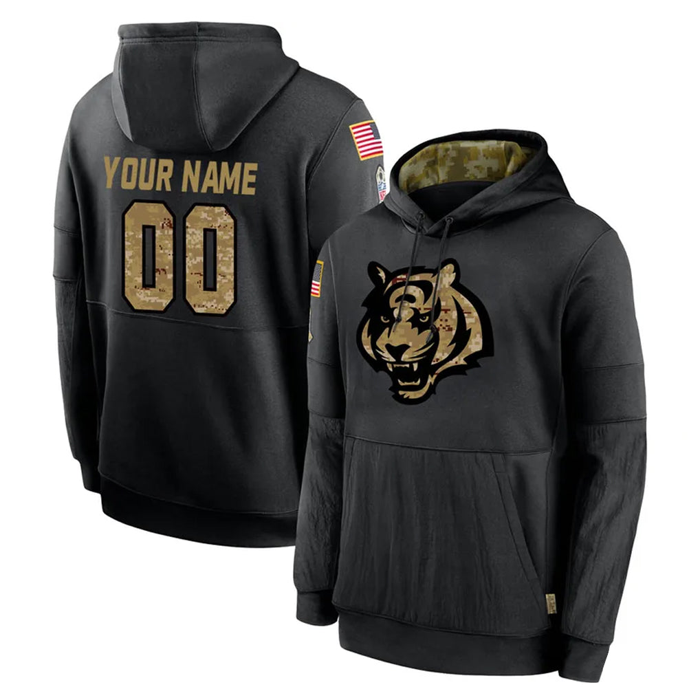 Pouc Custom C.Bengals Black Salute to Service Pullover Hoodies Any Name & Numbers Stitched Jerseys