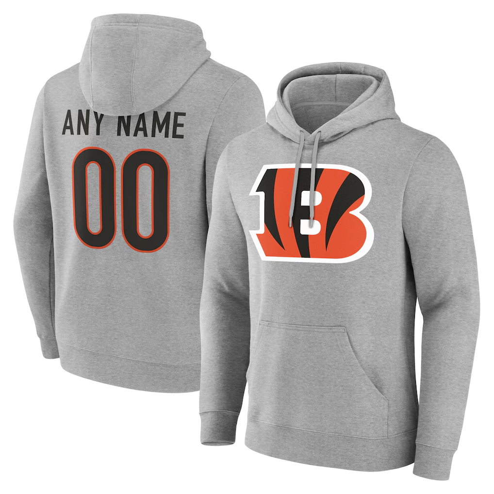 Pouc Custom C.Bengals Gray Team Authentic Personalized Name & Number Hoodie Stitched Jerseys