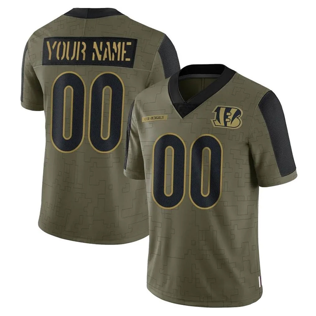 Pouc Custom C.Bengals Olive Salute to Service Game Any Name & Numbers Stitched Jerseys