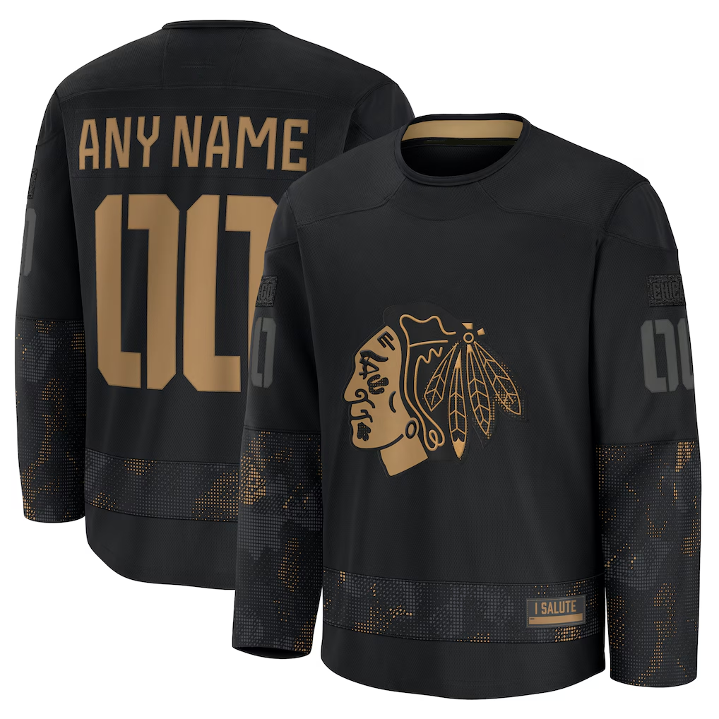 Pouc Custom C.Blackhawks Black 2024 Military Appreciation Practice Jerseys