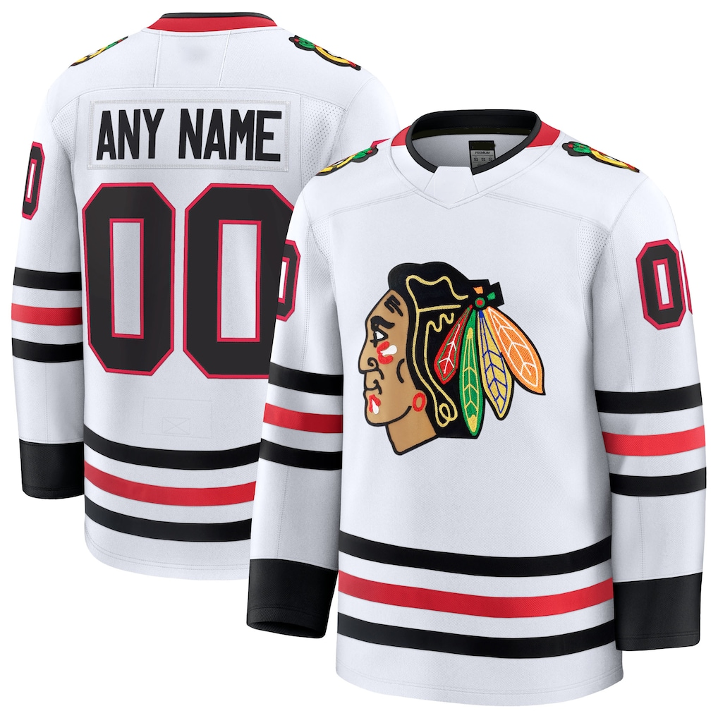 Pouc Custom C.Blackhawks White Away Premium Jerseys