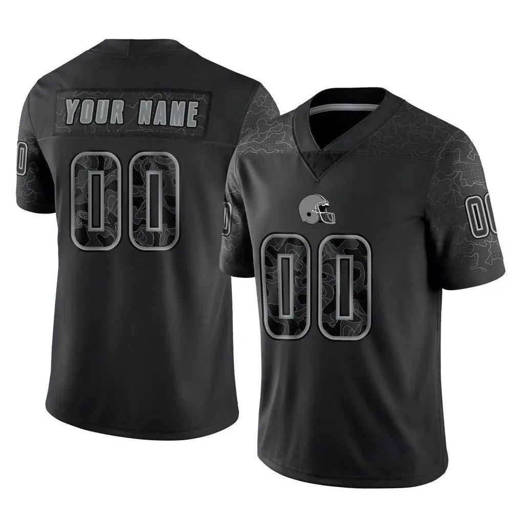 Pouc Custom C.Browns Black Reflective Home Game Any Name & Numbers Stitched Jerseys
