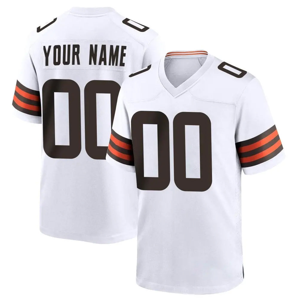 Pouc Custom C.Browns White Home Game Any Name & Numbers Stitched Jerseys