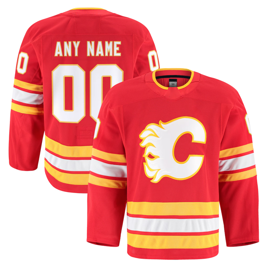Pouc Custom C.Flames Red Home Authentic Pro Jerseys