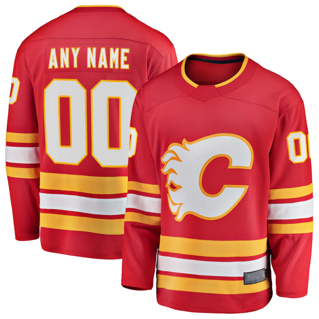 Pouc Custom C.Flames Red Home Breakaway Jerseys