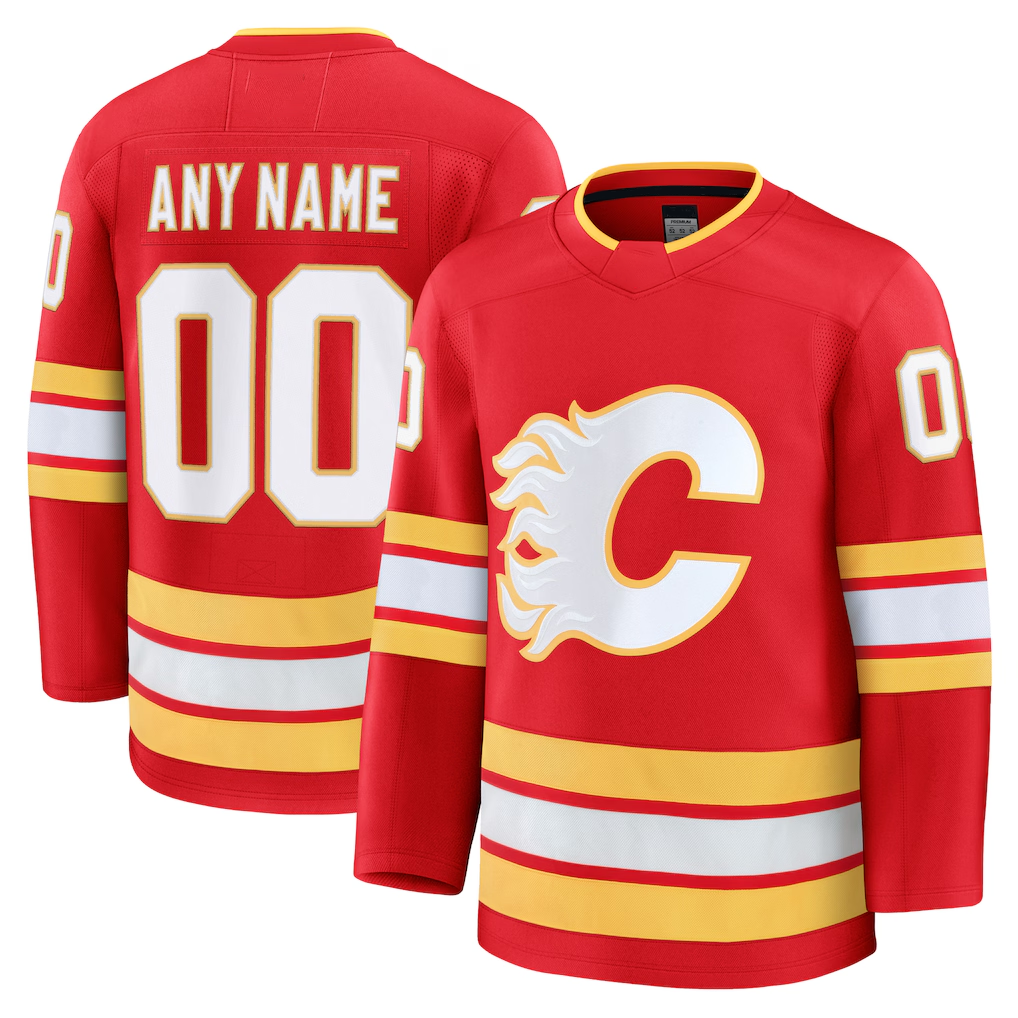 Pouc Custom C.Flames Red Home Premium Jerseys