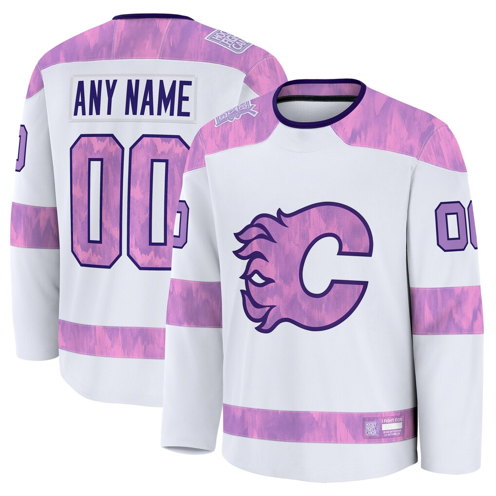 Pouc Custom C.Flames White 2024 Hockey Fights Cancer Practice Jerseys