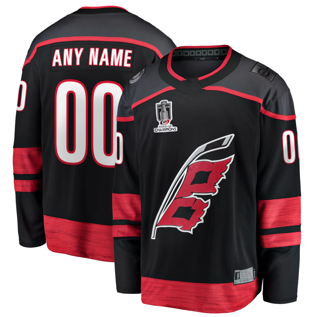 Pouc Custom C.Hurricanes Black 2026 Stanley Cup Champions Home Breakaway Custom Stitched Jerseys