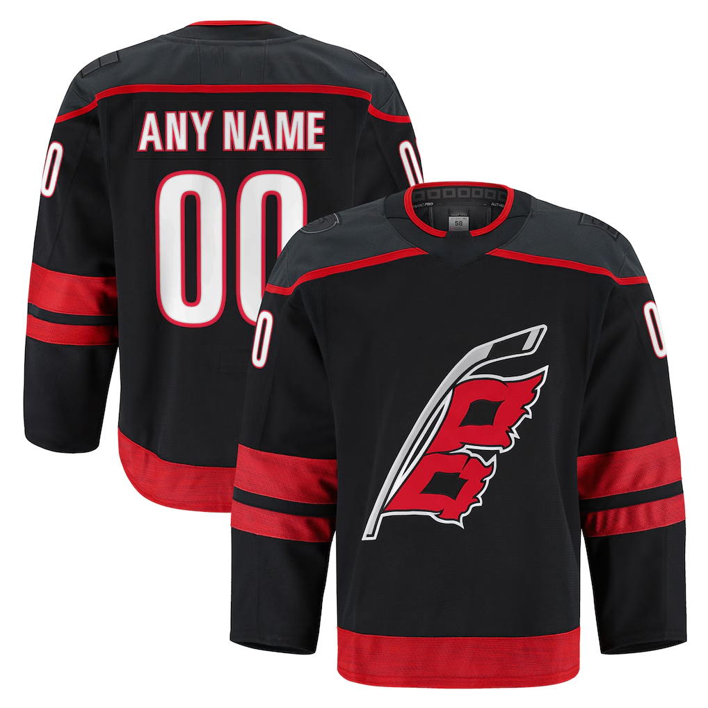 Pouc Custom C.Hurricanes Black Home Authentic Pro Stitched Jerseys