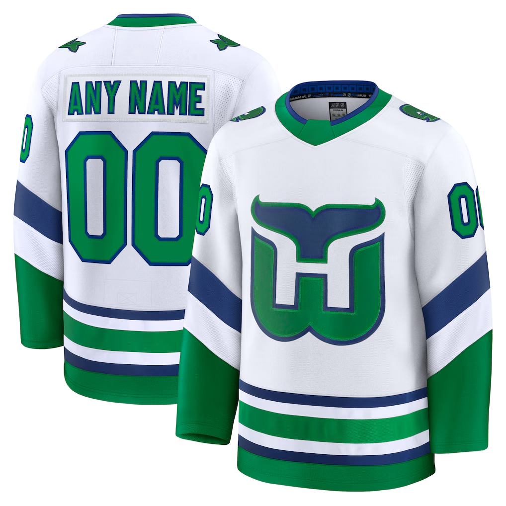 Pouc Custom C.Hurricanes White Throwback Premium Stitched Jerseys
