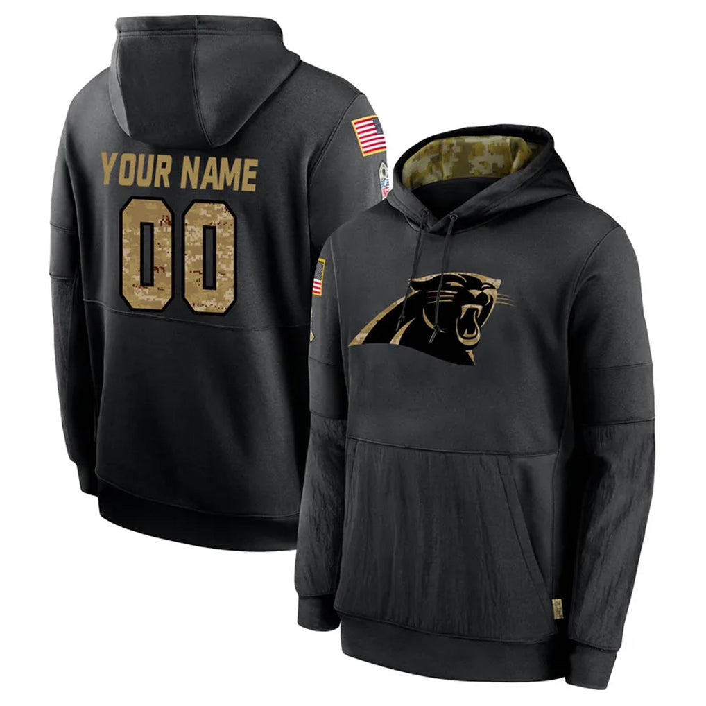 Pouc Custom C.Panthers Black Salute to Service Pullover Hoodies Any Name & Numbers Stitched Jerseys