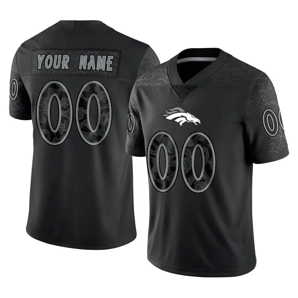 Pouc Custom D.Broncos Black Reflective Limited Any Name & Numbers Stitched Jerseys