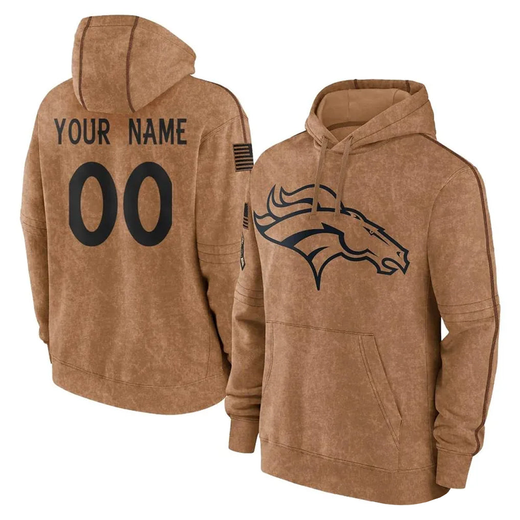 Pouc Custom D.Broncos Brown Salute to Service Hoodies Limited Game Any Name & Numbers Stitched Jerseys
