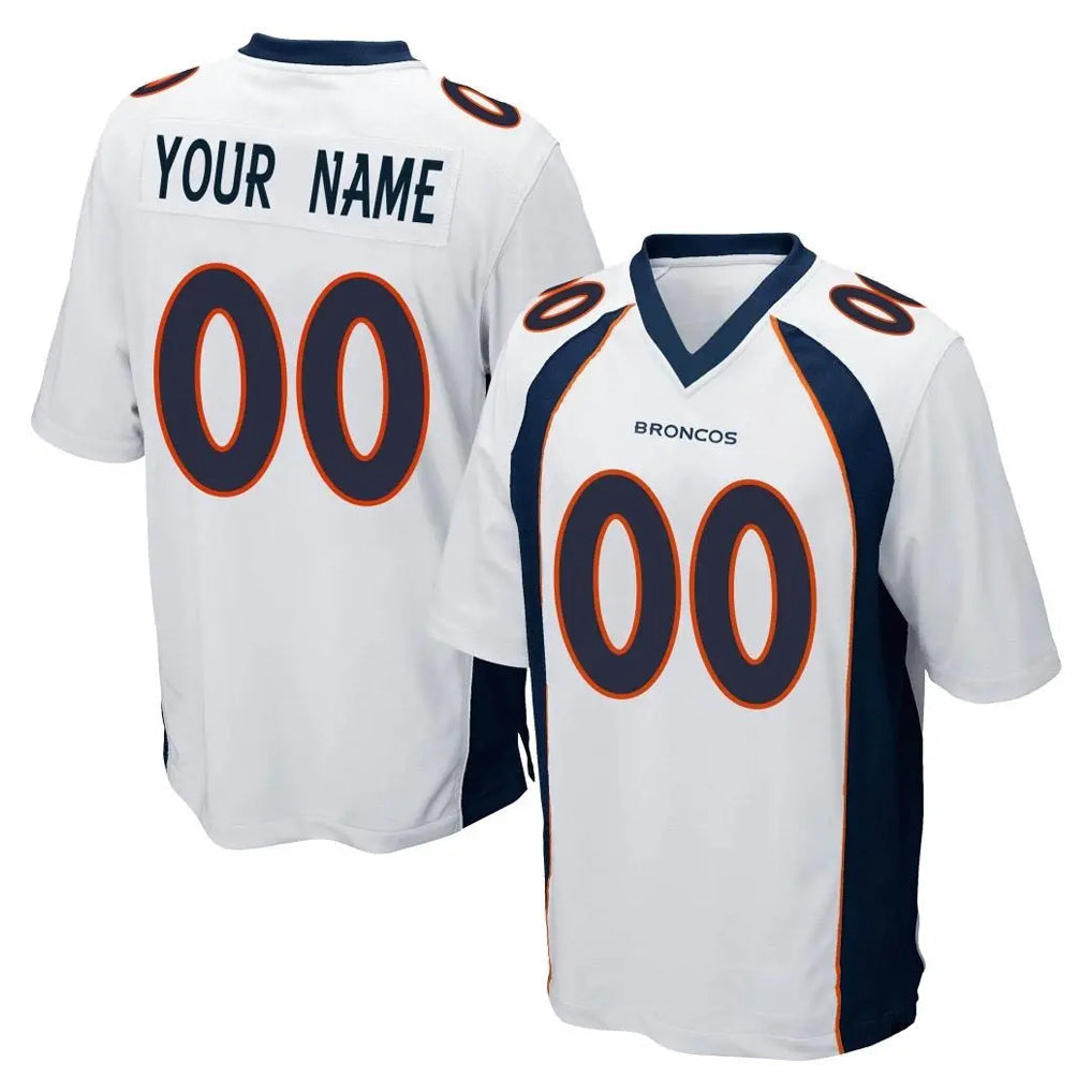 Pouc Custom D.Broncos White Game Any Name & Numbers Stitched Jerseys