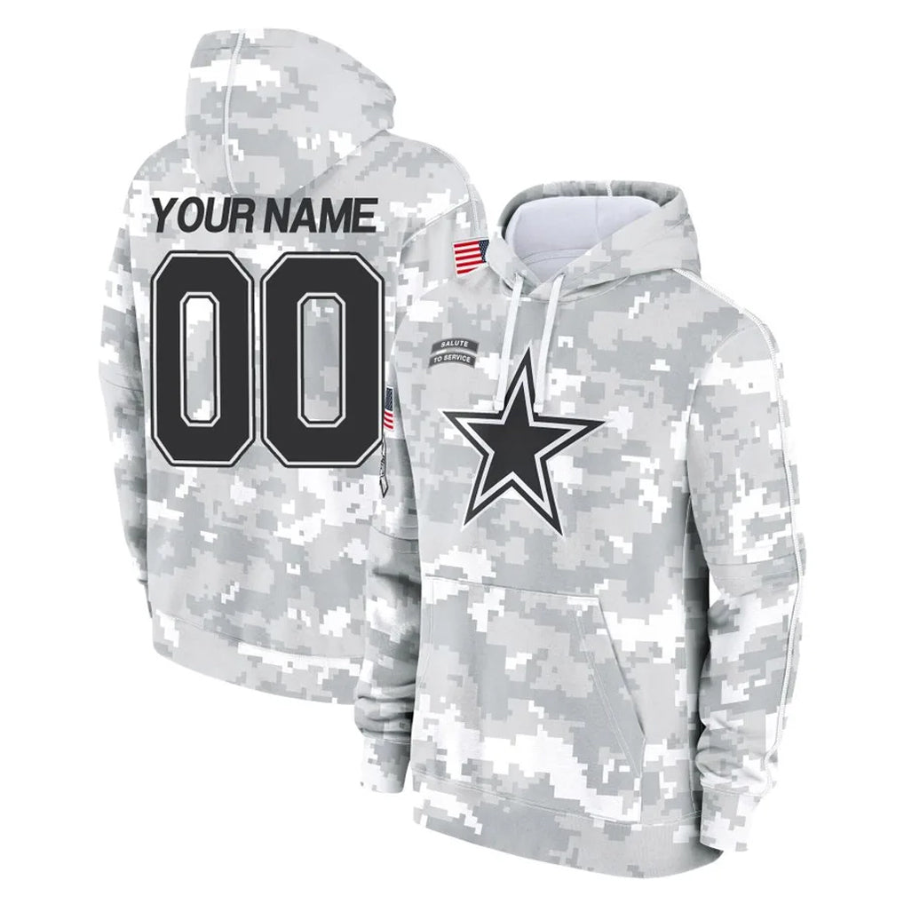 Pouc Custom D.Cowboys Arctic Camo Salute to Service Hoodies Limited Game Any Name & Numbers Stitched Jerseys