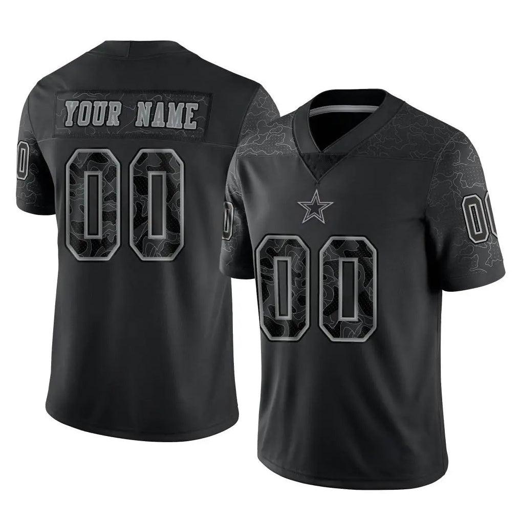 Pouc Custom D.Cowboys Black Limited Reflective Home Game Any Name & Numbers Stitched Jerseys