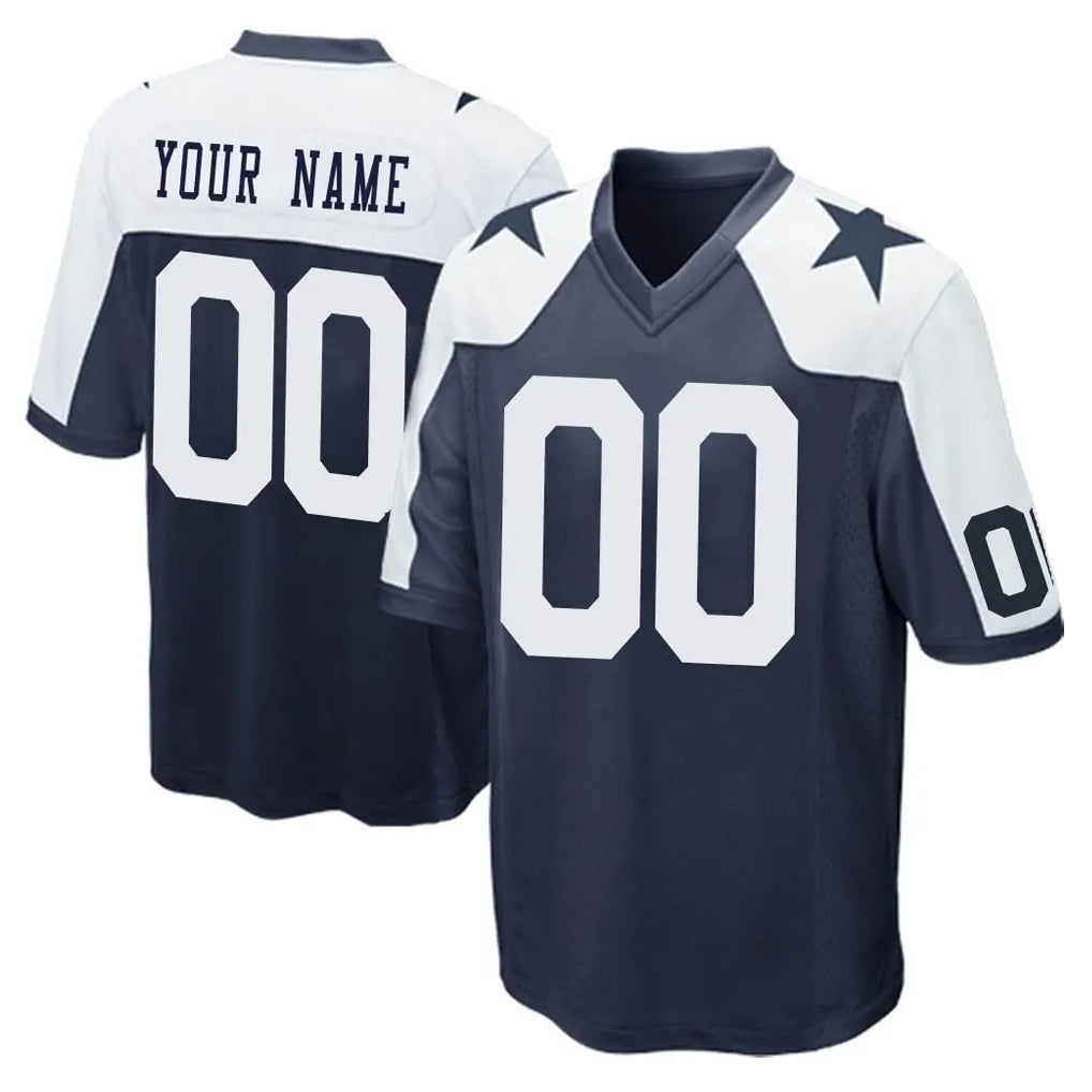 Pouc Custom D.Cowboys Navy-White Alternate Home Game Any Name & Numbers Stitched Jerseys