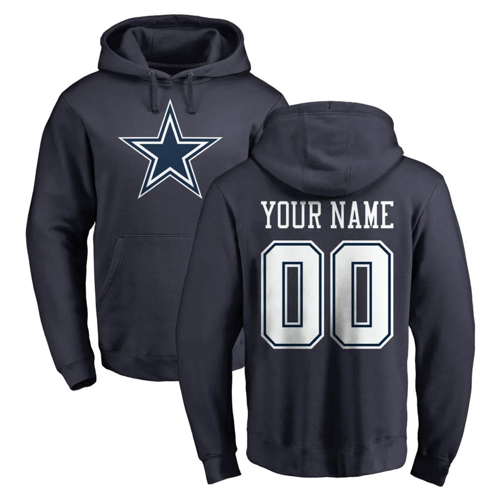 Pouc Custom D.Cowboys Navy Pullover Hoodies Limited Any Name & Numbers Stitched Jerseys
