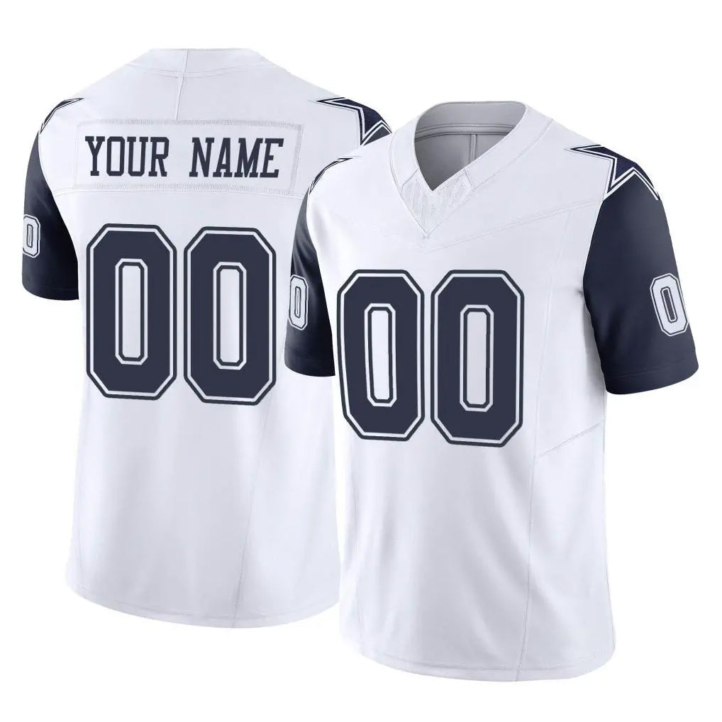 Pouc Custom D.Cowboys White-Navy Limited Vapor F.U.S.E. Home Game Any Name & Numbers Stitched Jerseys