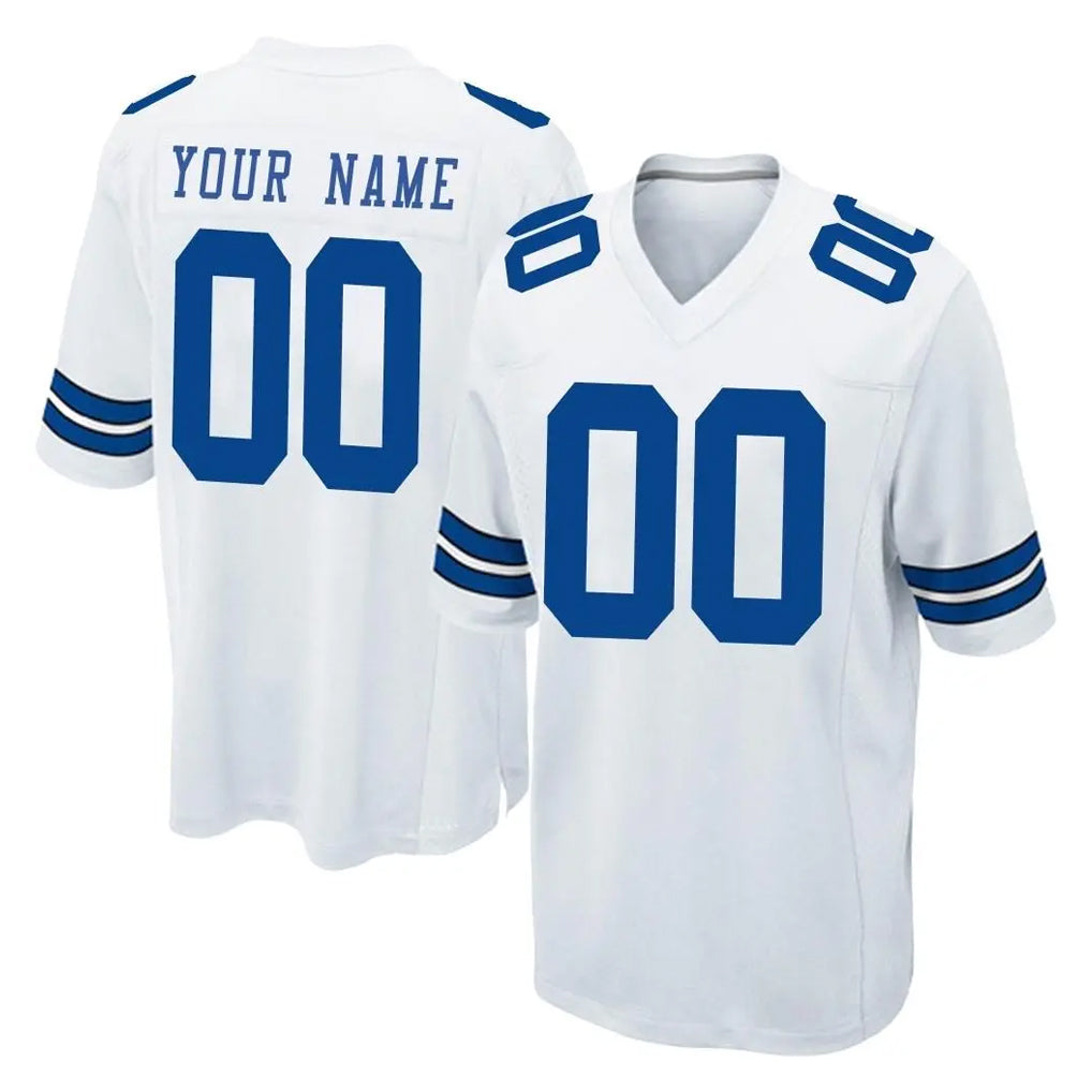 Pouc Custom D.Cowboys White Home Game Any Name & Numbers Stitched Jerseys