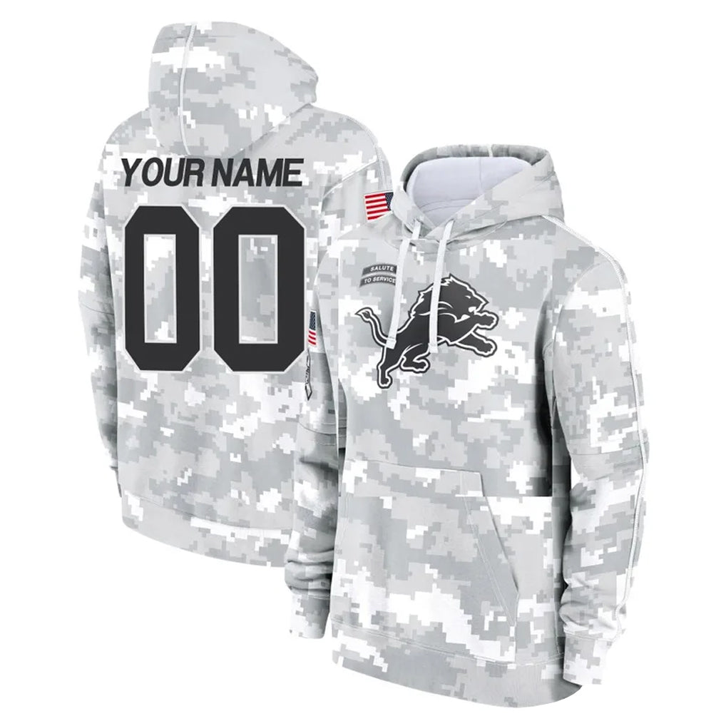 Pouc Custom D.Lions Arctic Camo Salute to Service Hoodies Limited Game Any Name & Numbers Stitched Jerseys