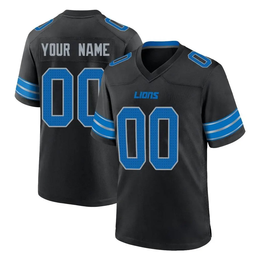 Pouc Custom D.Lions Black Alternate Home Game Any Name & Numbers Stitched Jerseys