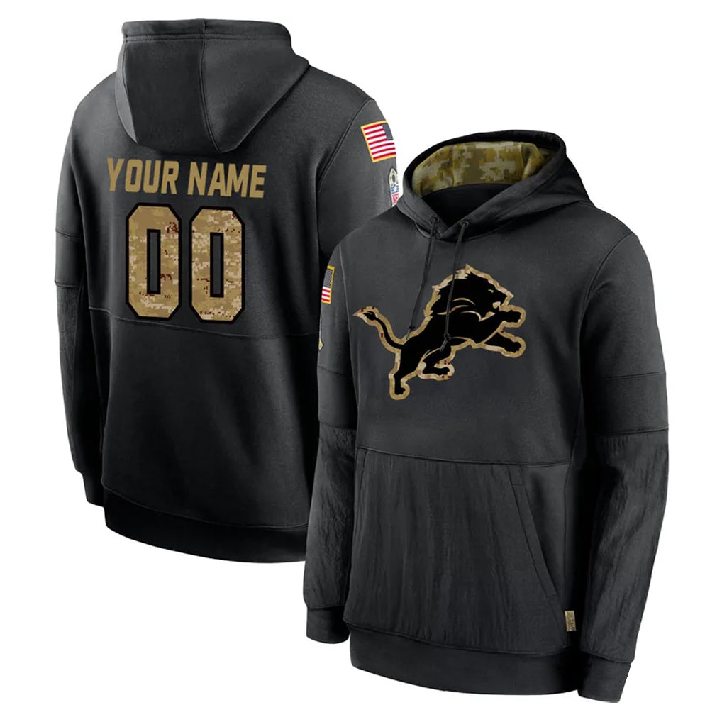 Pouc Custom D.Lions Black Salute to Service Hoodies Limited Game Any Name & Numbers Stitched Jerseys