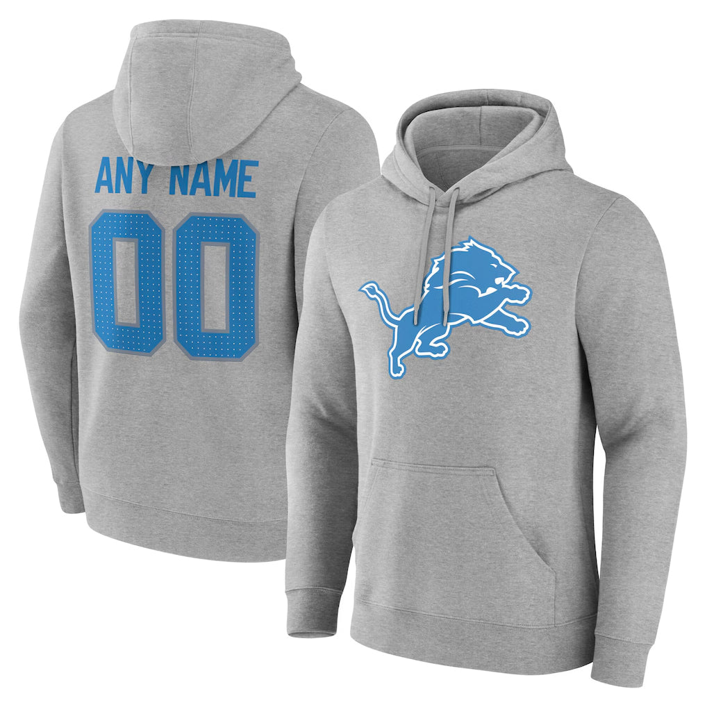 Pouc Custom D.Lions Gray Pullover Hoodies Limited Any Name & Numbers Stitched Jerseys